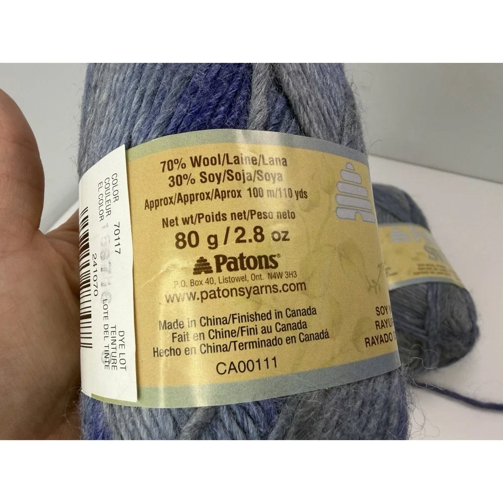 Patons SWS Yarn Natural Denim 70117 Soy Wool Stripes Lot Of 3 80g Each